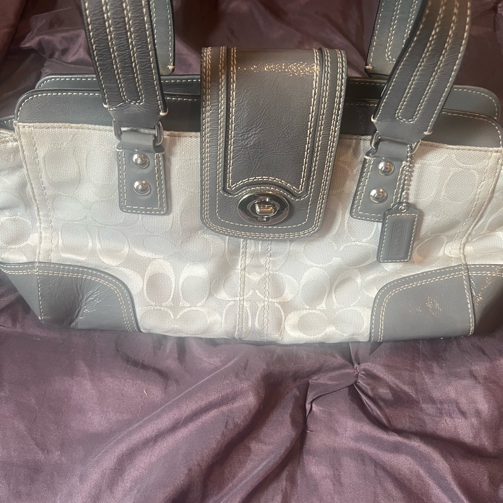 Coach Gray Shoulder Bag with Metallic Accents